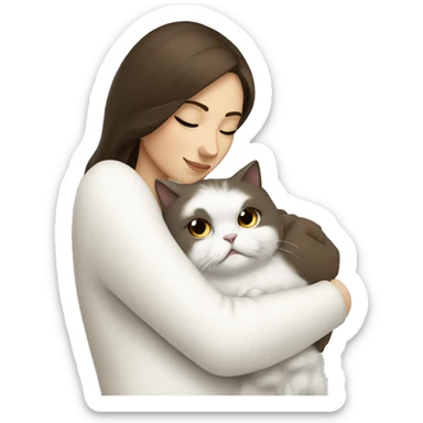 Brunette woman snuggling white Persian cat sticker