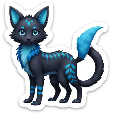 Kawaii dark edgy gloomy dusky dull-colored fantasy ethereal feline-vernid-sergal-umbreon-fursona animal creature with a tufted tail full body with intricate markings  sticker