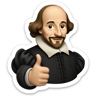 William Shakespeare with one thumbs up sticker