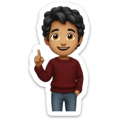 smiling and pointing 3 years old north indian with black hair wearing a dark red sweater sticker