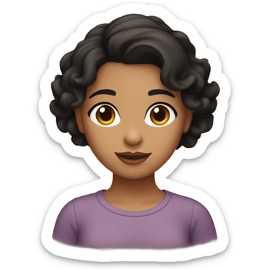 Latina girl with wavy black hair and brown eyes wearing a sweetheart top sticker