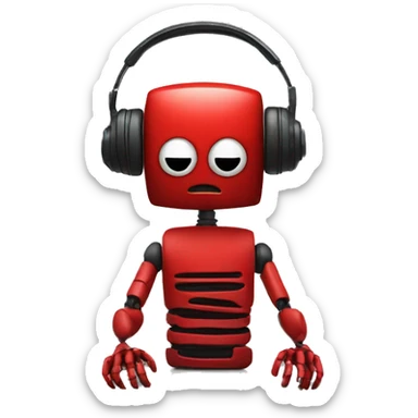 evil red robot listening to music on iPhone sticker