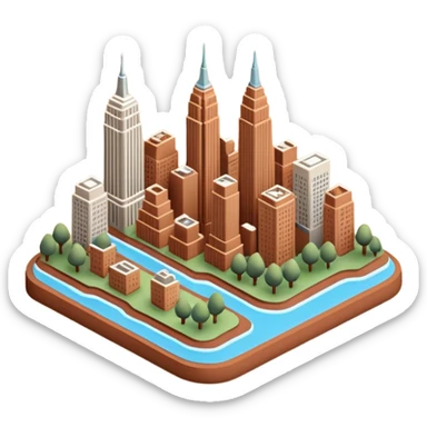 new york city 3d clay isometric icon sticker