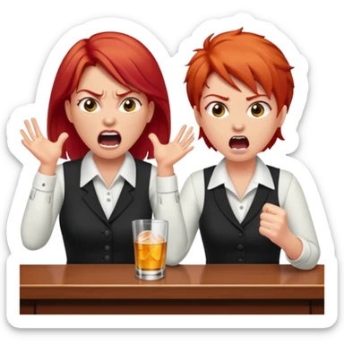 A raid haired woman yelling at a bartender sticker