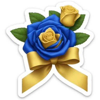 Royal blue and gold ribbon tied string the stern of a yellow tea rose sticker