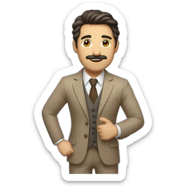 Man with light brown suit, dark hair and small mustache. He holds his arm up in the air sticker