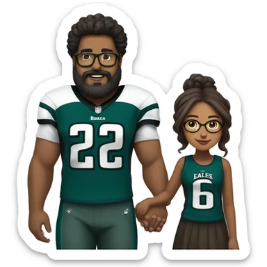 Heavy Brown guy with beard mustache and brown girl with glasses and her hair in a bun in Philadelphia eagles clothes holding hands sticker