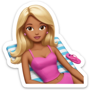 Brown skin blonde hair barbie in laying on beach  sticker