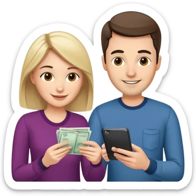 casually dressed stylish husband and wife in their 30ss avatars reviewing their finances together  sticker