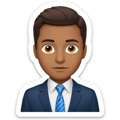 un homme brun joli avec des jolies traits avec une chemise blanche et une veste a manche longues et cravate bleu il a les yeux marron sticker