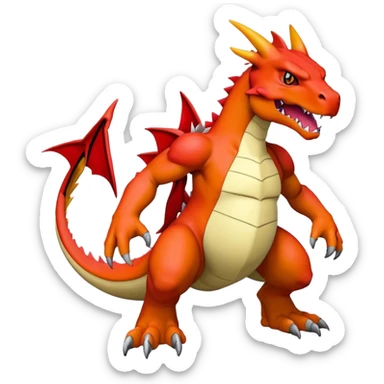 Cool edgy Guilmon-Agumon-Charizard-Digimon, full body  sticker
