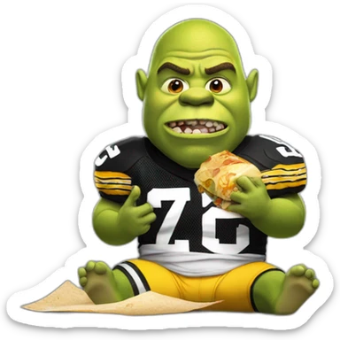shrek wearing steelers jersey eating a burrito with a baseball bat on the other hand sticker