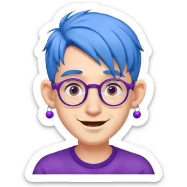 blue haired man mid length hair with big ears and purple earrings and spectaclesi happy sticker