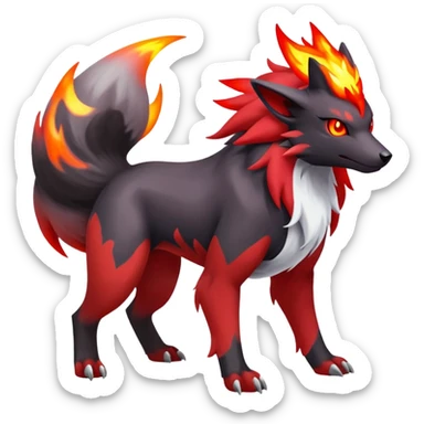 Shiny Exotic Excessive Mysterious Houndoom-Mightyena-Zorua-Zoroark-Zangoose-Pokémon-Fakémon-hybrid-creature (full body) sticker