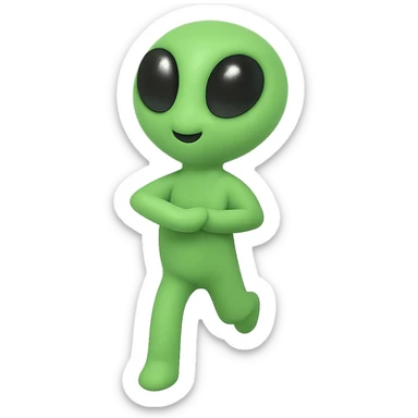Create a neon green alien dancing, almost identical to the reference image, with minimal changes in the positions of arms and legs, looking straight ahead. This is frame 17 of the animation. PNG with transparent background. sticker