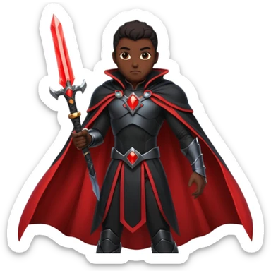 dark sci-fi villain human, black armor, long cape, glowing red energy sword, dramatic pose, 3D cartoon, mobile game icon style, clean background, no text sticker