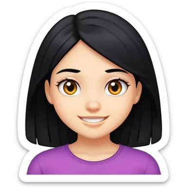 girl with black hair sneaky smile sticker