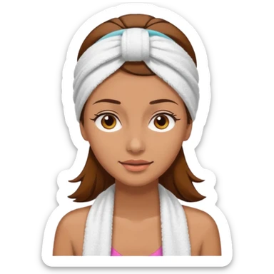 rosto de uma mulher com uma faixa de toalha no cabelo castanho sticker