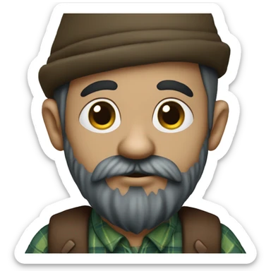 Full-length gnome, almost black beard, brown eyes, young, with a blue woolen hat, brown boots and a green plaid shirt. The body should be cartoonish and not realistic. sticker