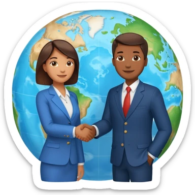 Shake hands and a globe showing negotiation of climate change with accurate image showing environment not just 2 person in a pic sticker