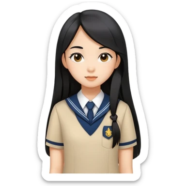 chic girl with Asian skin tone, wearing a school uniform, long straight black hair sticker