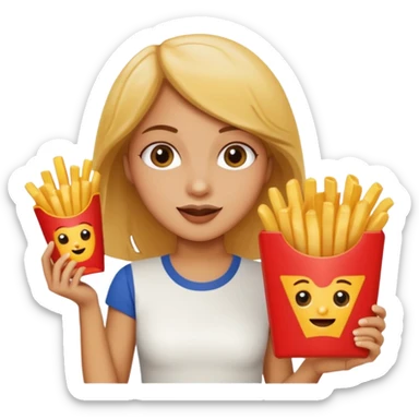 lean female holding fries on one hand and eating pizza on the other hand sticker