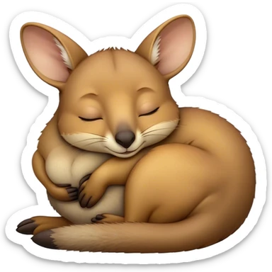 Meme-Worthy Cute Sleeping Wallaby Portrait Emoji, Head resting peacefully with a contented smile, showcasing a compact, agile build and a luxuriously soft tan fur, eyes shut in a serene, restful nap, Simplified yet hilariously adorable features, highly detailed, glowing with a soft, drowsy light, high shine, relaxed and utterly lovable, stylized with an air of playful laziness, bright and heartwarming, soft glowing outline, capturing the essence of a comically sleepy wallaby, so meme‐worthy it feels like it could instantly become the next viral sensation of adorable slumber! sticker