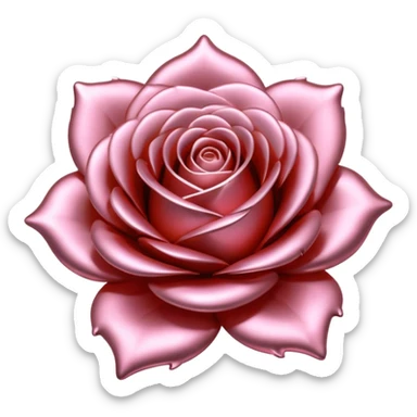 A rose emoji made of liquid silver metal, smooth metallic petals, reflective chrome surface, soft gradients, elegant shape, minimalistic iOS emoji style, centered, clean white background, realistic highlights, no text sticker