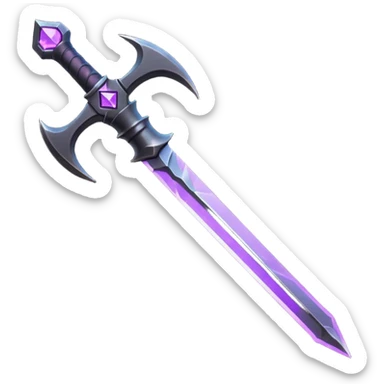 A Discord emoji of a sharpened obsidian blade with a glowing purple rune on the hilt. High-end fantasy style, sleek, metallic black, white background. sticker
