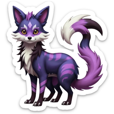  hyper-realistic cool edgy dark black purplish blackish edgy fantasy ethereal feline-vernid-sergal-monster-furret-Lycanroc-umbreon-fursona animal creature full body with intricate markings  sticker