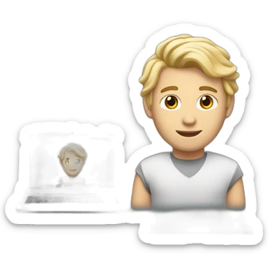 blonde male with macbook, slightly curly hair and light facial hair and undercut haircut sticker