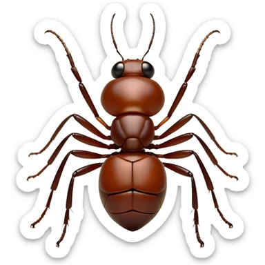 Cinematic Realistic Noble Ant Portrait Emoji, Poised and industrious, with a compact, meticulously segmented body covered in smooth, natural brown exoskeleton and focused, determined eyes rendered in lifelike detail, high shine, intelligent and resilient, styled with an air of urban diligence, focused and attentive, soft glowing outline, capturing the essence of a watchful and confident ant that appears ready to march out of the screen with unwavering authority! sticker