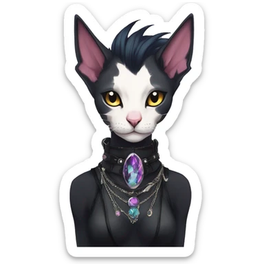 cool punk kawaii anime edgy distinguished stylish elegant beautiful fantasy black ethereal fantasy nargacuga-Noivern-sphynx-Quiana-Fakemon collar harness jewels full body sticker