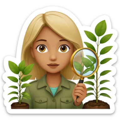 a girl with jungle and magnifying glass sticker