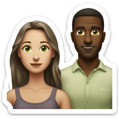 realistic portrait of a couple, the girl with green eyes, the man with brown skin sticker