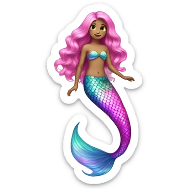 Iridescent mermaid tail full body long hair pink sticker