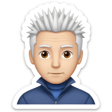 A light-skinned man with spiky white hair, brown eyes, and a slight smile. sticker