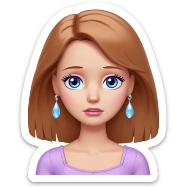 Barbie girl Chestnut Shoulder-length hair and blue eyes is In pale purple crying with tears  sticker