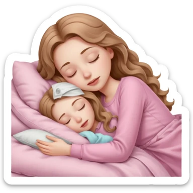 girl with pale skin and long wavy light brown hair in light pink clothes sleeping sticker