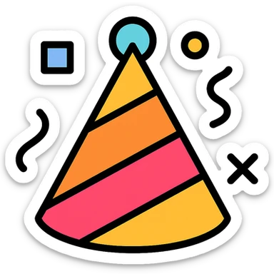party hat color icon with confetti accents sticker