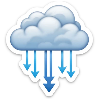 Abstract minimalist emoji showing a downward fading arrow dissolving into mist, with scattered broken lines and a heavy low-hanging cloud form above, symbolising a discipline slump and loss of structure. Muted tones, soft gradients, flat vector icon, transparent background. sticker