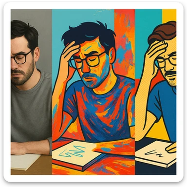 designer touching forehead, various styles sticker