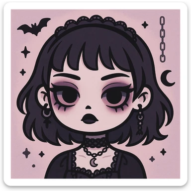Make this pastel goth profile picture even more goth, keep it cute, expressive, and minimal, in the style of imagen-4-fast-KaUtLiSA10F. Enhance the goth elements while maintaining the pastel goth aesthetic, cute and expressive minimal style. sticker