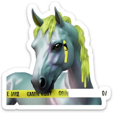 .Zombie_ Vaporwave black holographic oilslick zombie unicorn yellow caution tape graffiti Pegasus  sticker