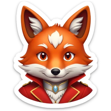 Cinematic Noble Fox Portrait Emoji, Poised and regal, with a lithe, agile build and a lush, fiery red coat accented by white markings on the chest and tip of the tail, deep-set soulful amber eyes, Simplified yet sharp and sophisticated features, highly detailed, glowing with a warm, dignified glow, high shine, intelligent and cunning, stylized with an air of wild elegance, focused and attentive, soft glowing outline, capturing the essence of a watchful and confident forest wanderer, so majestic it feels as though it could dash out of the screen with effortless authority! sticker