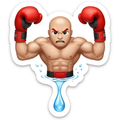 Gota de agua con cara de enfado y unos guantes de boxeo, que tenga brazos y piernas musculados sticker