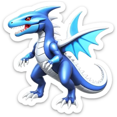 Shiny futuristic Cyber-Garchomp-Kyurem-Salandit-Latios-Lugia-Fakémon-hybrid-creature (full body)  sticker