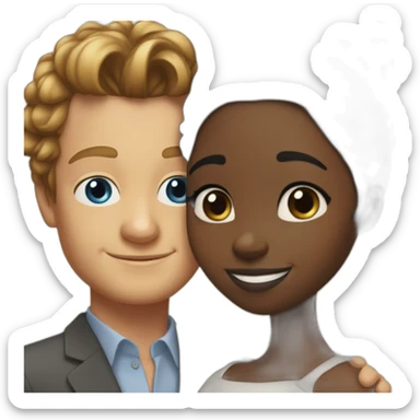 Simon Baker with blue eyes hug a black girl brown eyes and sblack hair in a bun sticker