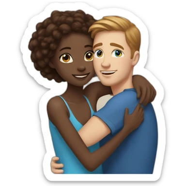 black girl and white guy with brown hair and blue eyes  hugging sticker