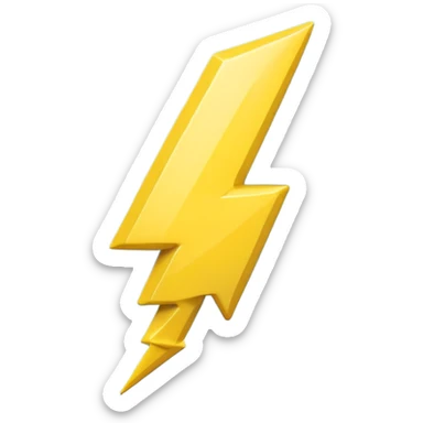 A cute 3D render icon of a lightning bolt shape. Rounded edges, plump and glossy yellow plastic material. Soft studio lighting, cheerful style. Isolated on a clean light blue gradient background. High quality, minimalist design. sticker